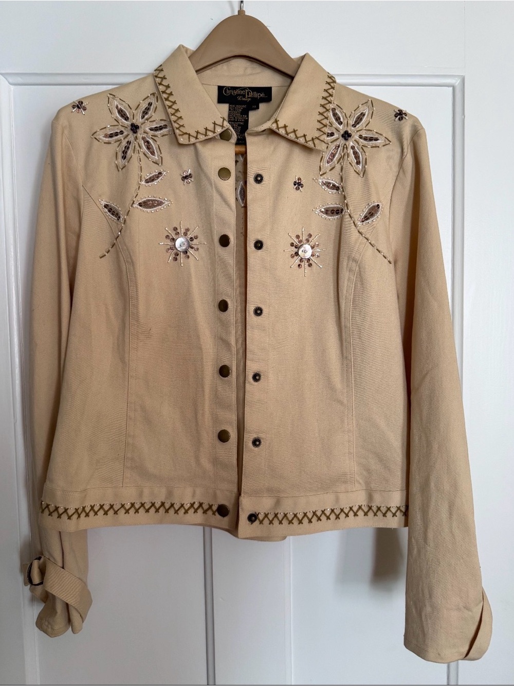 Chico's Beige Embellished Jean Jacket